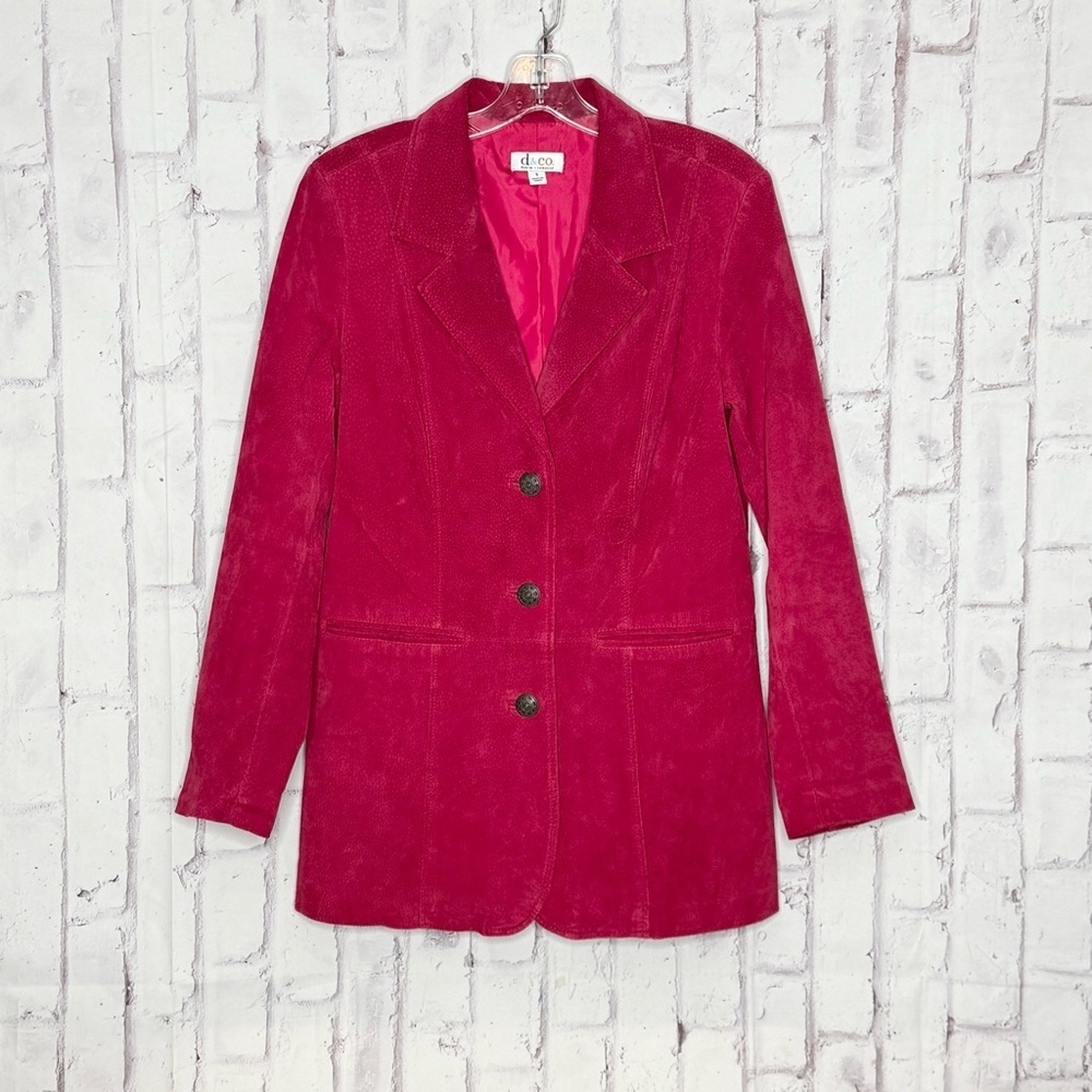 D&Co Denim & Company Womens Suede Leather Blazer Sz S Red Pink Western Cowgirl